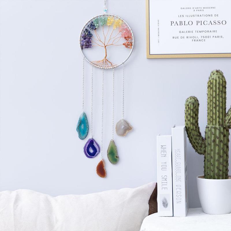 Natural Colorful Agate Dream Catcher, 1 Count Handmade Tree of Life Dream Catcher, Simple Hanging Ornament, Hanging Decor for Home Living Room Garden, Home Decor