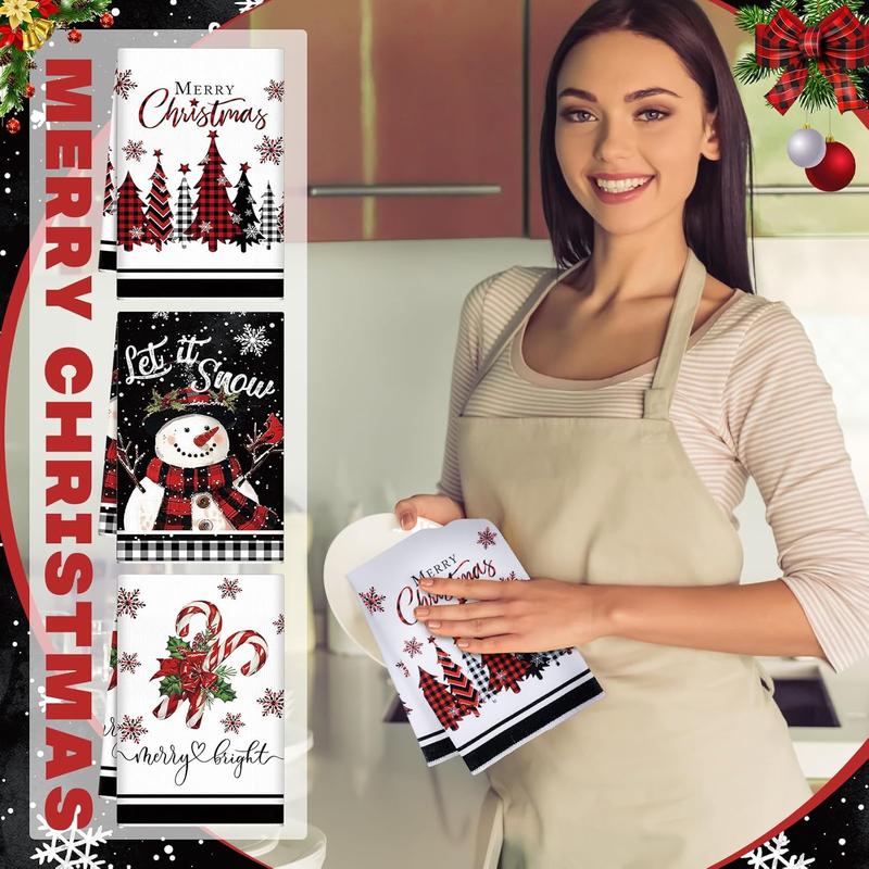 6 Pieces Christmas Kitchen Towels Sweet Themed Decorative Snowman Tea Towel Dish Towel Decor for Home Dish and Hand Drying, 6 Styles