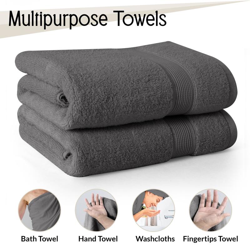 Lux Decor 6 Pack Bath Towel Set - 100% Cotton, Zero Twist Weave, Soft & Absorbent -  2 Bath Towels, 2 Hand Towels, 2 Washcloths, Bathroom Towel Set