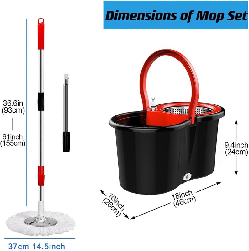 360° Microfiber Spin Mop and Bucket Set with Self Wringing and Dual Mop Heads - 3 Pieces