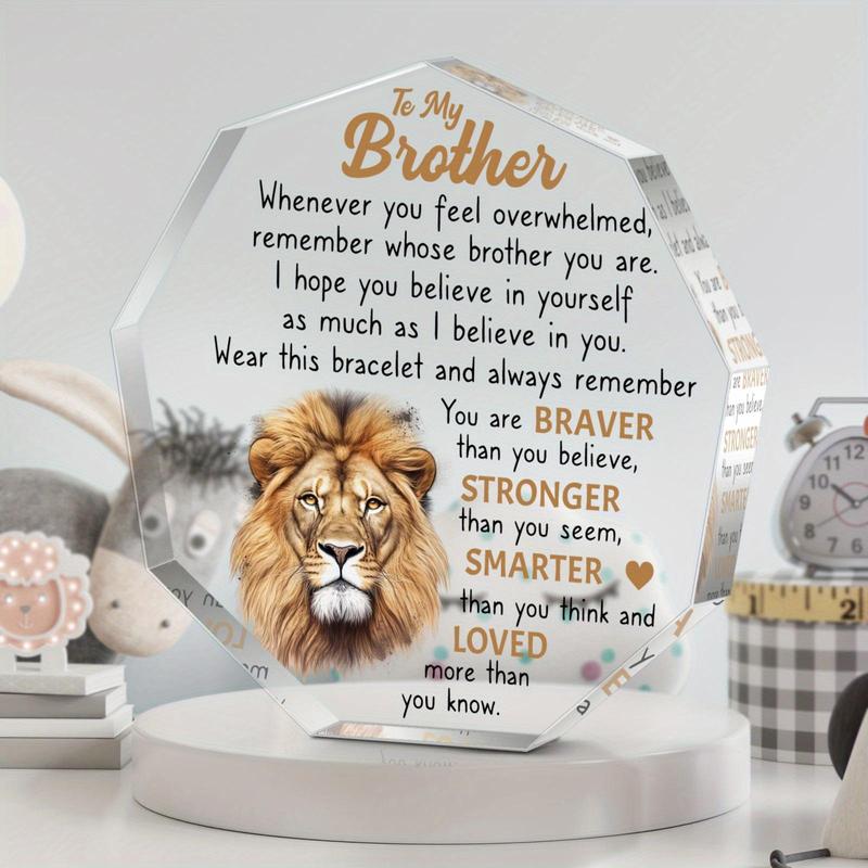 Lion Pattern Acrylic Plaque, 1 Count Letter To Brother Desktop Decoration Ornament, Emotional Connection Creative Birthday Gift for Brother