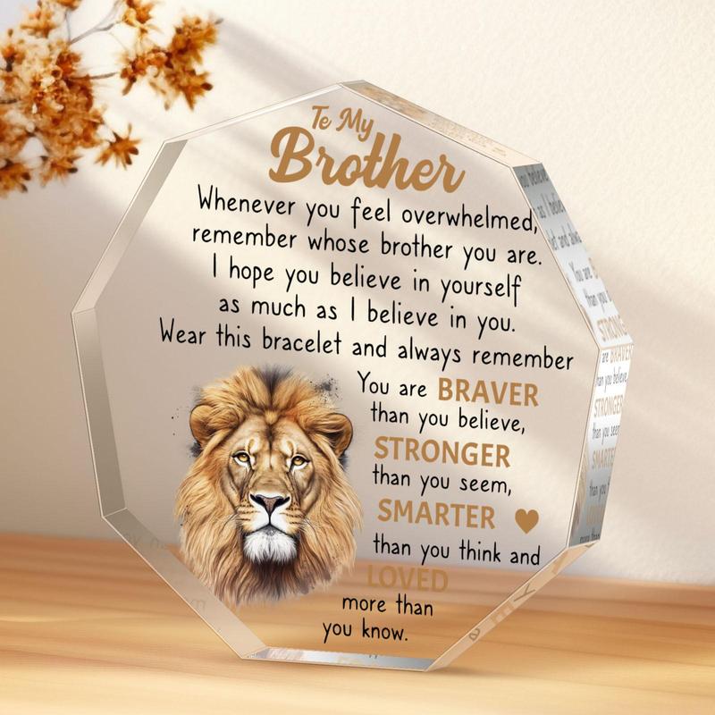 Lion Pattern Acrylic Plaque, 1 Count Letter To Brother Desktop Decoration Ornament, Emotional Connection Creative Birthday Gift for Brother