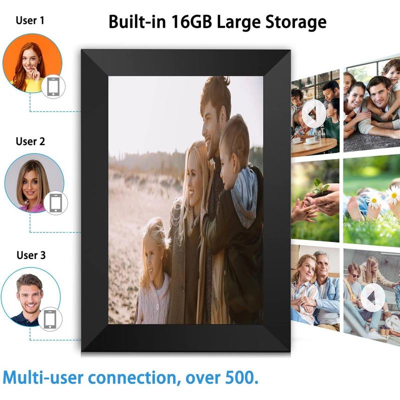 Frameo 10.1 Inch WiFi Digital Photo Frame with IPS Touch Screen HD Display, Easy to Send Picture and Video Remotely via APP from Anywhere, 16GB Large Storage, Auto Rotate, Slideshow, Wall Mountable