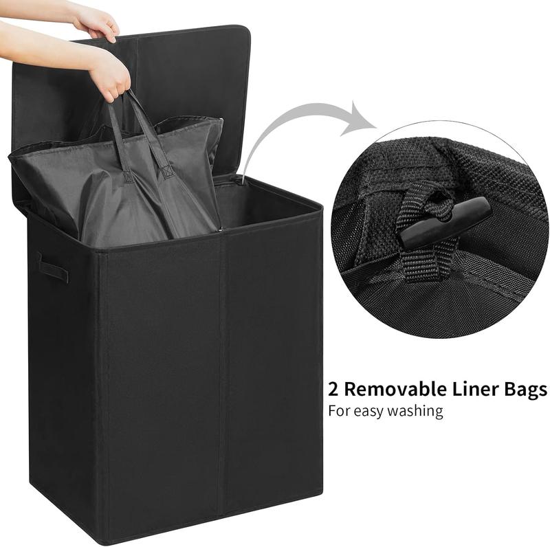 [Limited Time Deal]154L Double Laundry Hamper with Lid and Removable Laundry Bags, Large Dirty Clothes Hamper 2 section Collapsible Laundry Basket Dorm Room Storage for Bedroom, Bathroom, College, Black