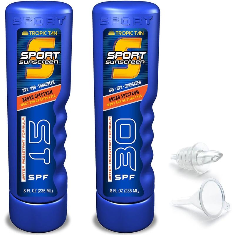 Gopong Sport Bottle Sunscreen Flask 2 Pack (16 Oz Total) - Hidden Alcohol Travel Flasks - Secret Liquor Containers for Beaches, Cruises, and Sports Events – Includes Funnel & Spout P&P Imports LLC