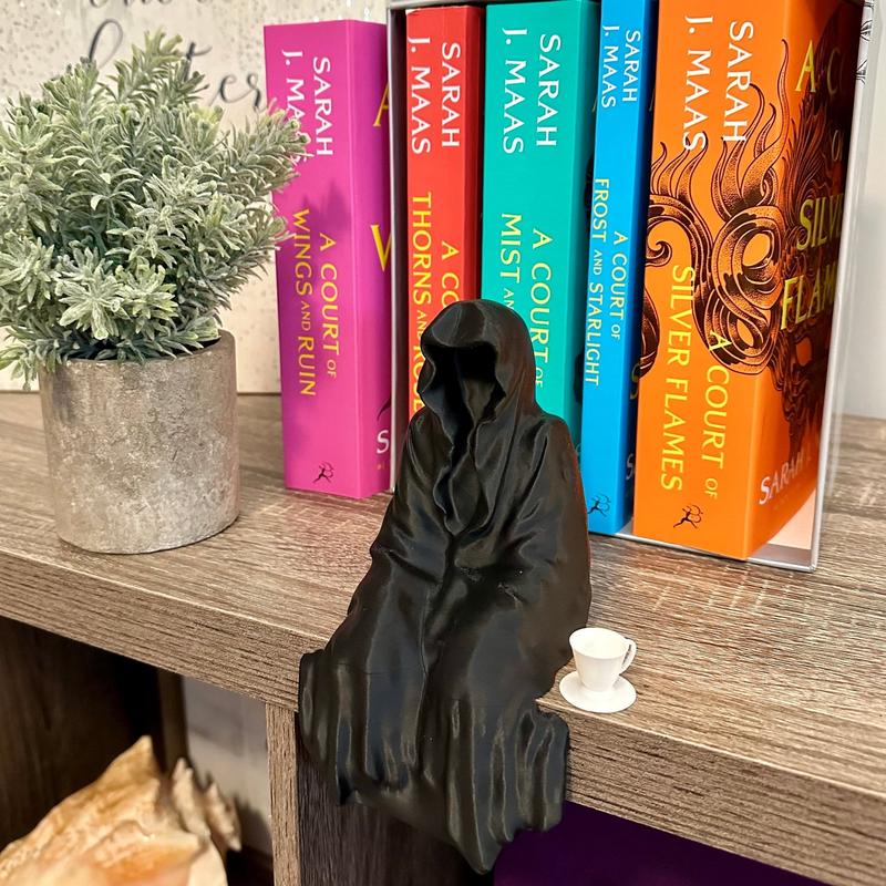 ACOTAR Suriel with Teacup Angel of Death Grim Reaper a court of thorns, thorns and roses, Sarah j Maas, Suriel, grim reaper, angel of death, teacup, spill the tea, sitting ghost, cup Decor Hanging Plastic Ornaments Hangable