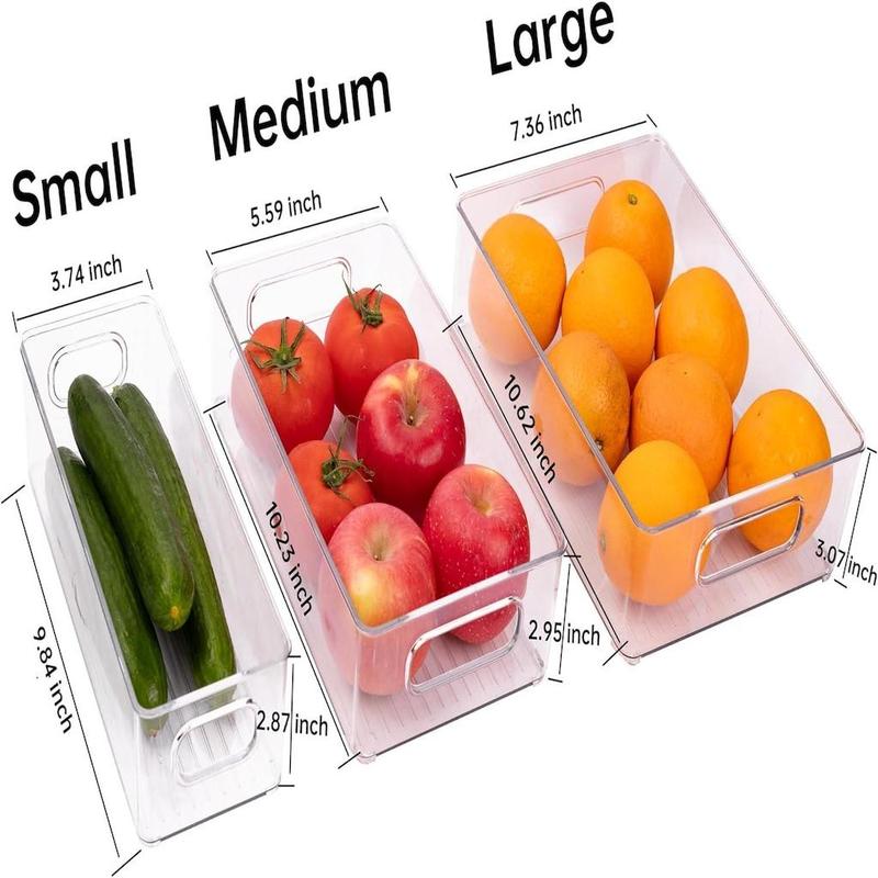 3 6 12Pcs Refrigerator Organizer Bins, 3 Sizes Stackable Clear Pantry Organizer  with Handles for Fridge, Freezer, Shelves, Drawer, Bins, Snack Organizer for Home & Kitchen,boxes,containers,cabinet,laundry,Birthday Gift Ideas,Plastic,Set  storage