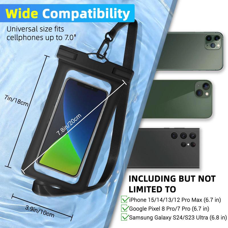 Waterproof Phone Pouch, 2 Counts Clear Waterproof Cell Phone Case Lanyard for iPhone 15 14 13 Pro Max Plus Galaxy S22 S23 Up To 7