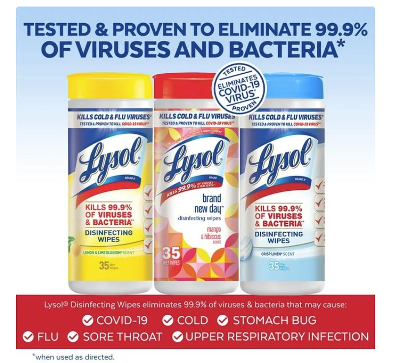 Lysol Disinfecting Wipes - (1 Lemon + 1 Brand New Day Mango & Hibiscus + 1 Crisp Linen) 4 (3x35) count