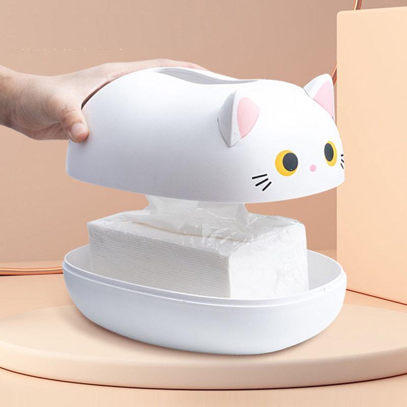 Cute Cat Design Tissue Box, 1 Count Creative Desktop Tissue Holder, Tissue Storage Box for Home Office Bathroom, Home Organizer