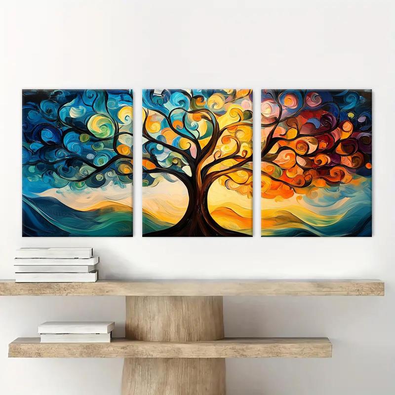 Abstract Tree Pattern Canvas Painting with Frame, 3 Counts set Modern Wall Art, Wall Decor for Home Living Room Bedroom Office