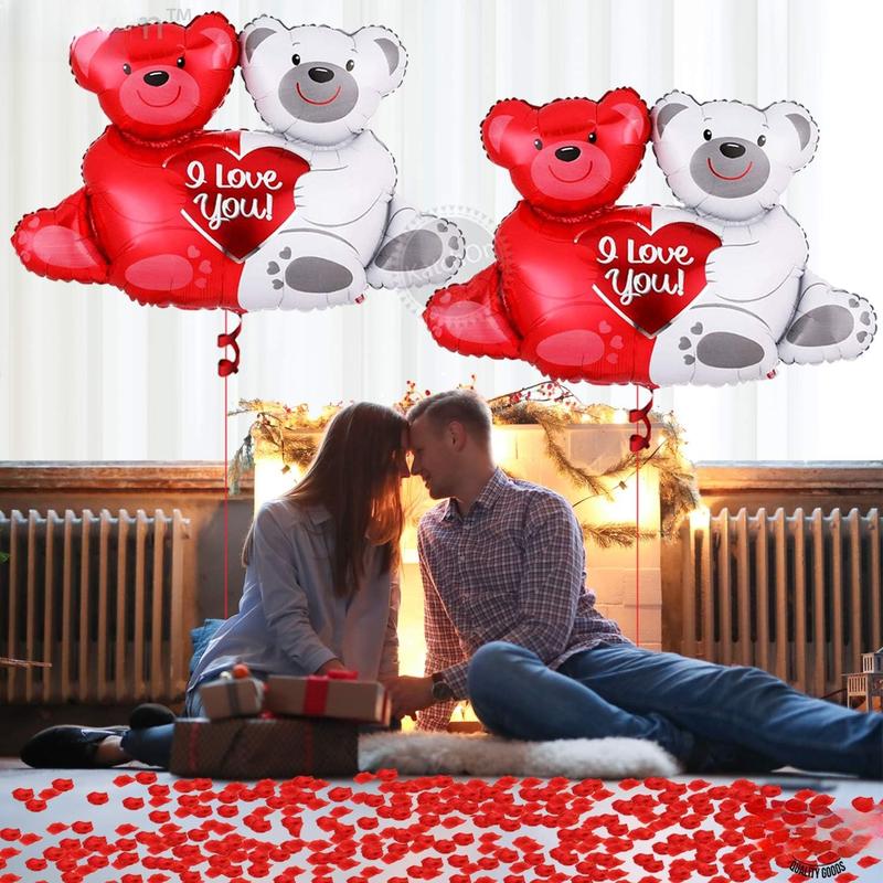 , Huge Teddy Bear Balloons Set - 40 Inch, Rose Petals for Romantic Night Pack of 2000 | I Love You Balloons | Valentines Balloons for Valentines Day Decorations | Happy Valentines Day Balloons