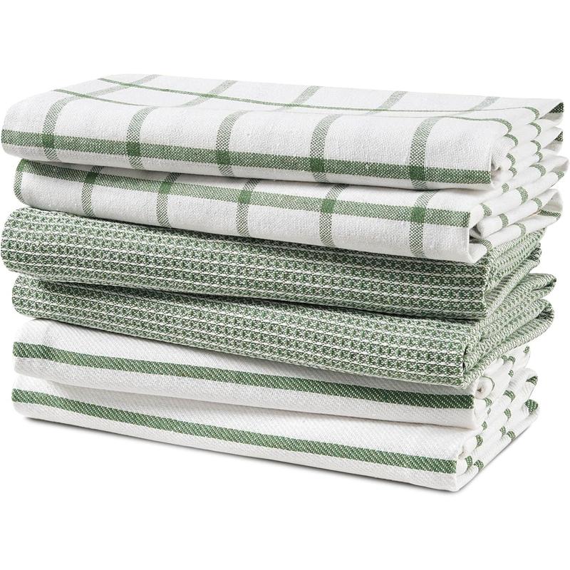 Kitchen Towels Set - Pack of 6 Cotton Dish Towels for Drying Dishes, 18