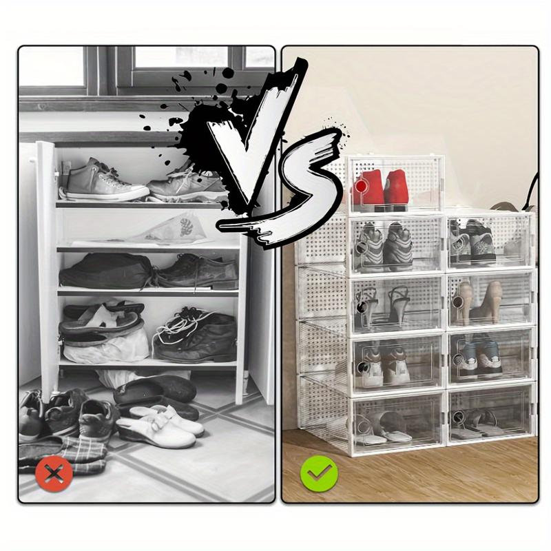 6 12pcs Thickened Transparent Foldable Shoe Boxes with Lids - Stackable, Space-Saving Storage Organizers for Entryway, Bedroom, Home, Dorm - Ramadan Decor, Plastic Sneaker Containers for Easy Storage and Display