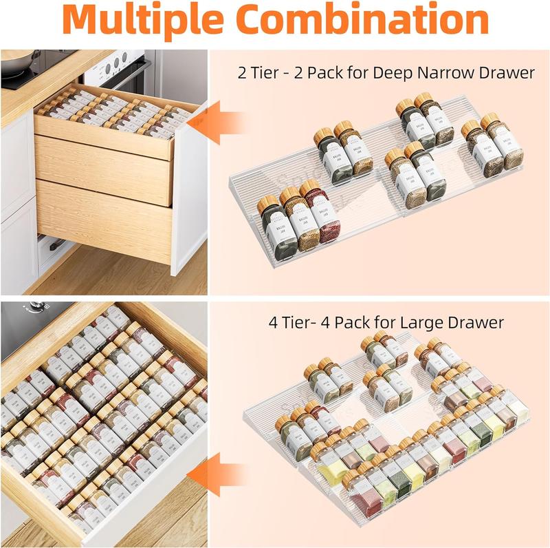 DELAMU Clear Acrylic Drawer Organizer, Drawer Organizer for Various Products Such as Cosmetics or Spices, Expandable from 11'' to 22'' (Jars Not Included) Boxes rack