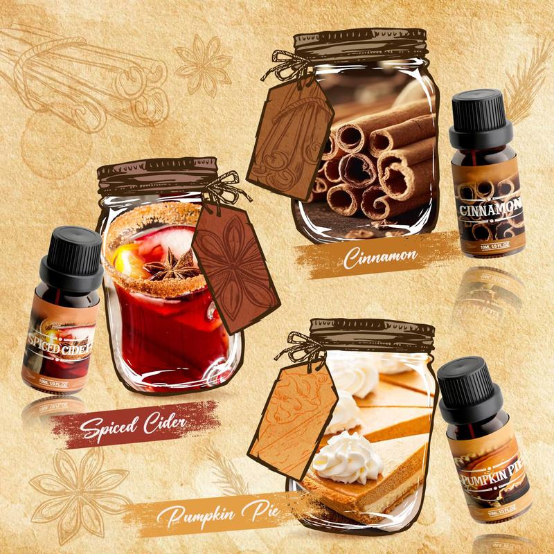 Spice Fragrance Oils Set, Premium Essential Oils Set for Diffuser, Candle, Soap Making, Warm Fall Scented Oil, Cinnamon, Spiced Cider, Pumpkin Pie, Coffee Cake, Gingerbread, Vanilla Spice,Witchy Supplies Perfume Freshener Aroma