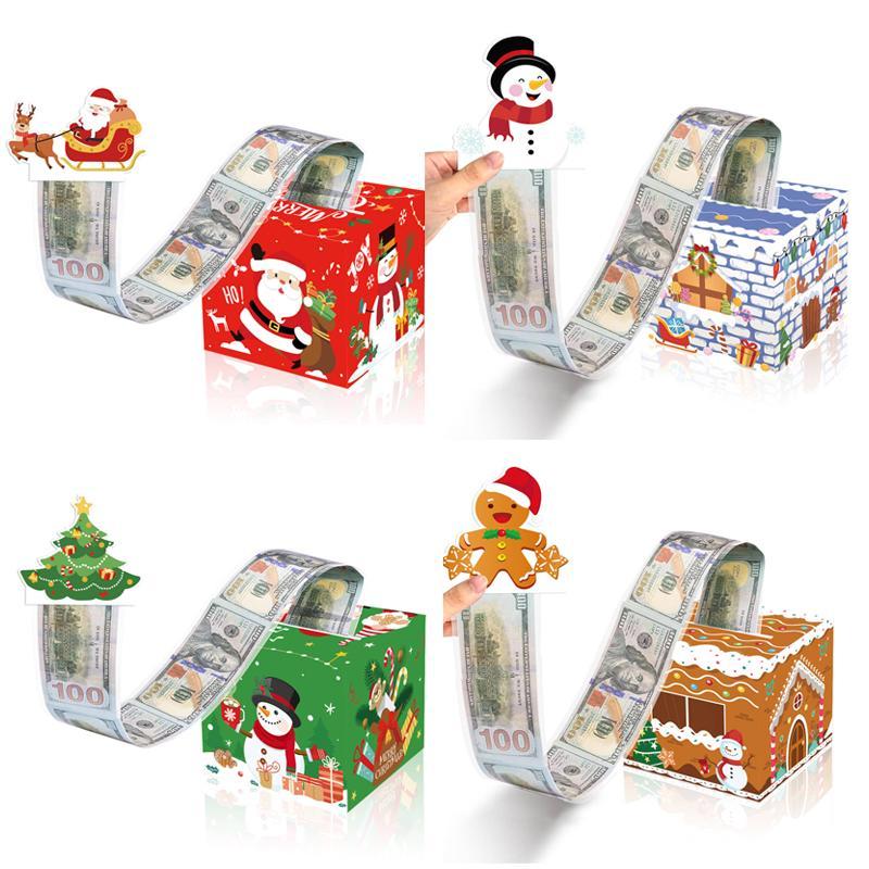 Christmas Money Box, 4 Counts Surprise Money Holder with 120 Transparent Bags, Suitable for Fun Ways To Give Cash As A Gift for Your Loved Ones