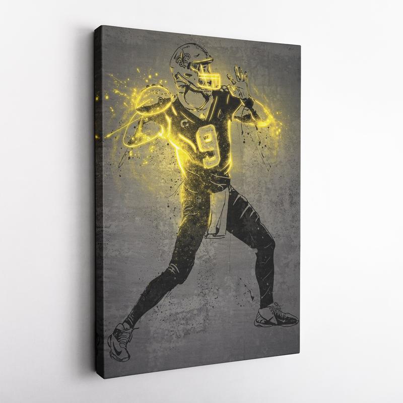 Drew Brees Poster Neon Splash New Orleans Saints NFL UnFramed Canvas Wall Art Print Home Decor Man Cave Gift