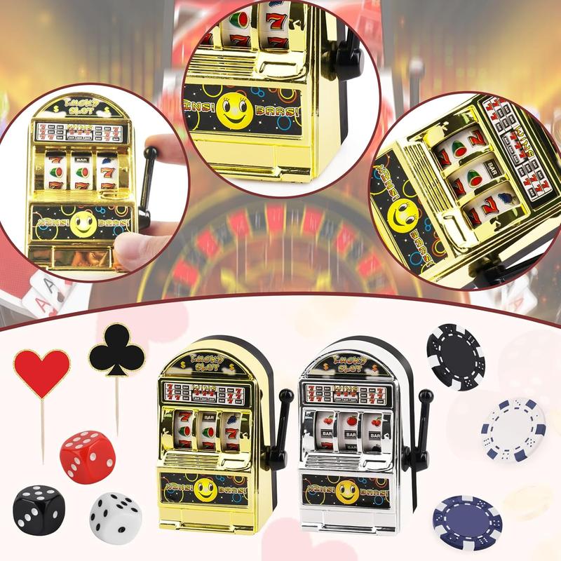 24 Pieces Casino Cake Decorations Casino Cake Toppers Set with Mini Toy Slot Machine Poker Cake Topper Casino Cupcake Toppers for Las Vegas Casino Night Theme Birthday Party Decorations Supplies Ornaments Plastic