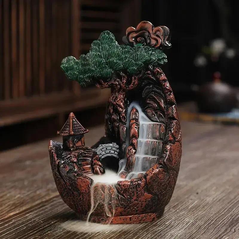 Resin Handicraft Back Flow Incense Burner, Creative Tree Design Incense Burner, Halloween Home Decor Ornament for Living Room Bedroom Office, Halloween Gift (Without Incense)