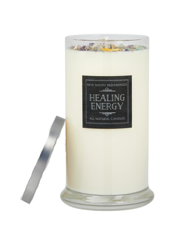 Healing Energy Candle - Negative Energy Cleansing - Soy Aromatherapy Candle - Handmade Candle with Crystals & Herbs - Energy Healing Candle