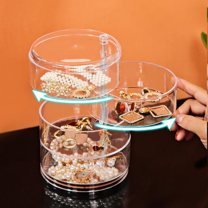 Jewelry Storage Box, 360° Rotatable Multi-layer Clear Organizer, Desktop Dustproof Storage Box for Earrings Necklace Bracelet