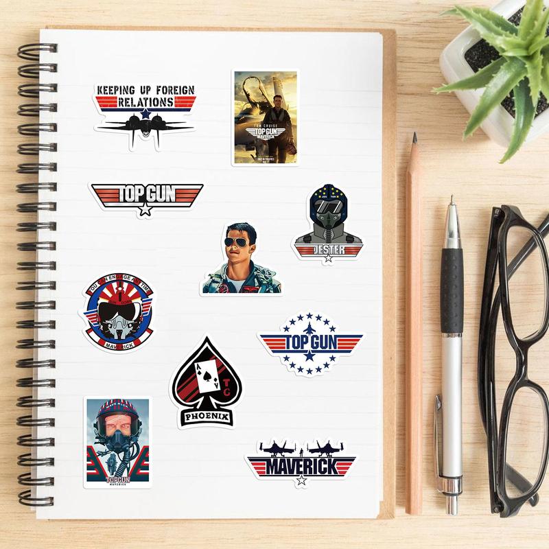 Top Gun Sticker, 50pcs set Top Gun Series Pattern Decorative Sticker, DIY Decals for Water Bottle, Laptop, Phone Case, Scrapbooking, Journal Making