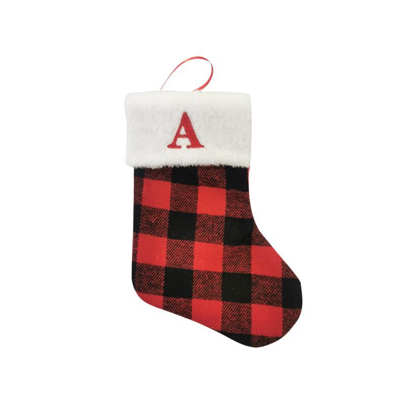 Christmas Themed Stocking, 1 Count Letter Pattern Christmas Stocking, Festive Decorations for Home Party, Xmas Tree Hanging Ornament