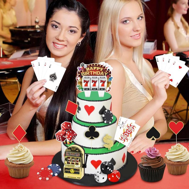 24 Pieces Casino Cake Decorations Casino Cake Toppers Set with Mini Toy Slot Machine Poker Cake Topper Casino Cupcake Toppers for Las Vegas Casino Night Theme Birthday Party Decorations Supplies Ornaments Plastic