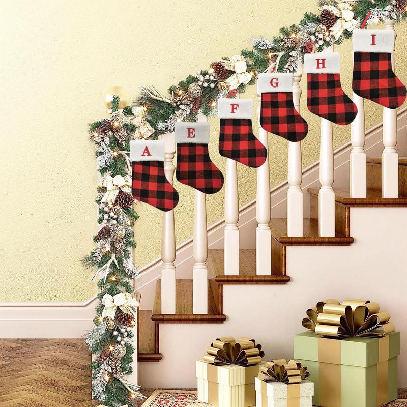 Christmas Themed Stocking, 1 Count Letter Pattern Christmas Stocking, Festive Decorations for Home Party, Xmas Tree Hanging Ornament