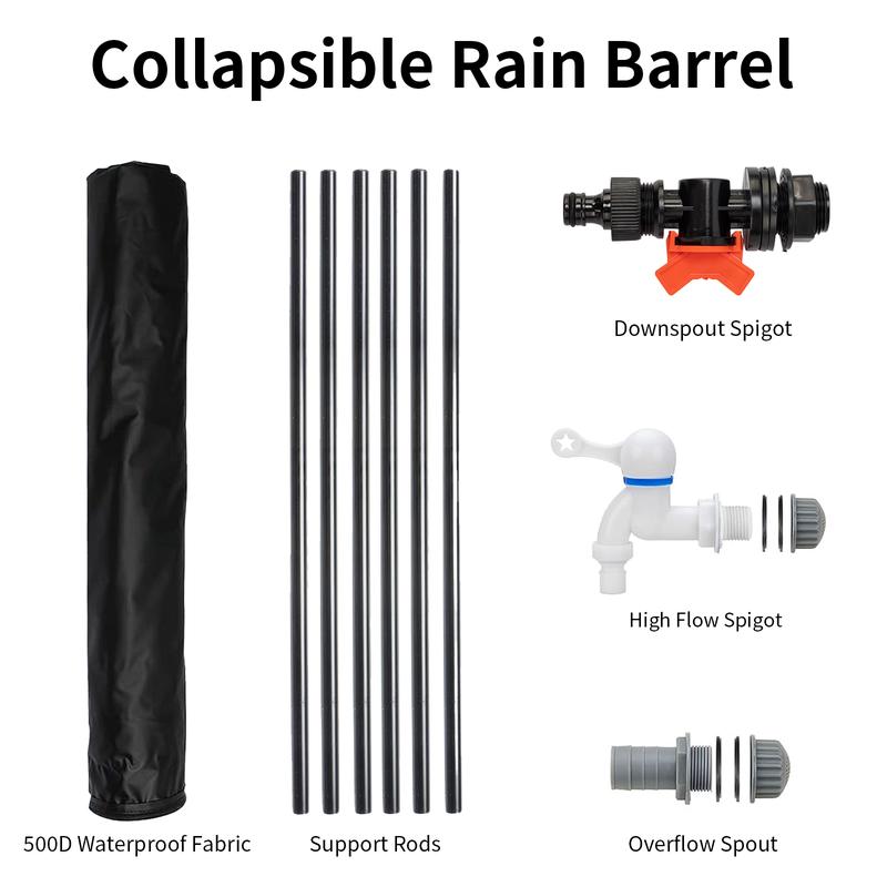 100 Gallon Portable Rain Barrel Water Tank - Collapsible Rainwater Collection System Storage Container - Rain Collector Barrel with Two Spigots and Overflow Kit - includes 100 Garden Labels