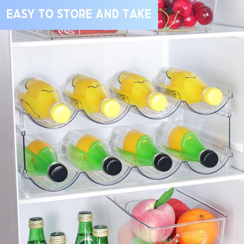 2-4 Layers Stackable Drinking Bottle Organizer and Storage Rack - Home Essential Supplies. Plastic Steel Pet Stainless Water Bottle Holder for Kitchen Cabinet & Fridge Organizer. Large compartment fits all size bottles up to 40oz.