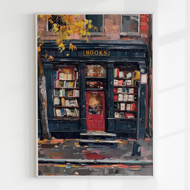 Book Store Vintage Printable Wall Art Autumn Cozy Room Decor New York Bookshop Print Book Lover Academia Poster Reading