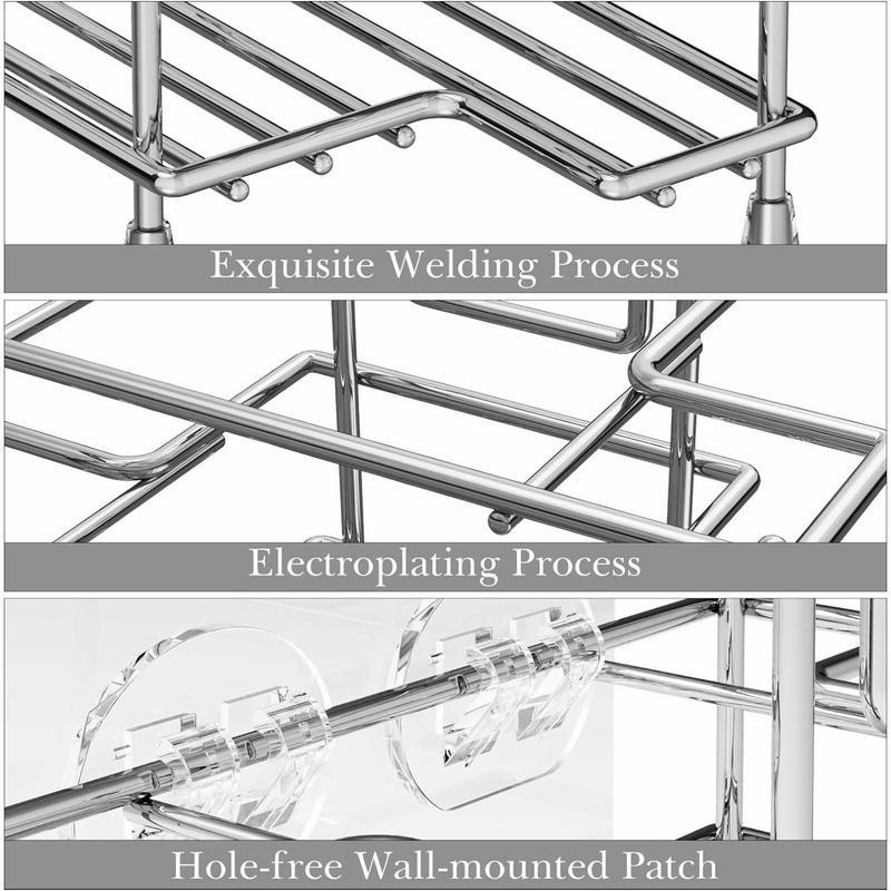 Stainless Steel 3 Slots Wallmount Countertop Toothbrush Holder - Self Adhesive for Shower