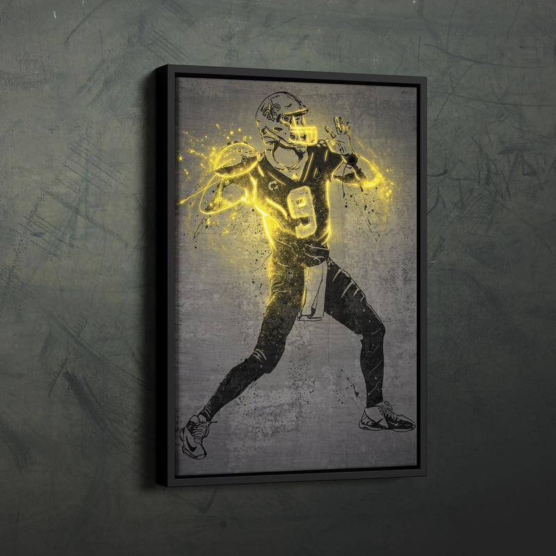 Drew Brees Poster Neon Splash New Orleans Saints NFL UnFramed Canvas Wall Art Print Home Decor Man Cave Gift