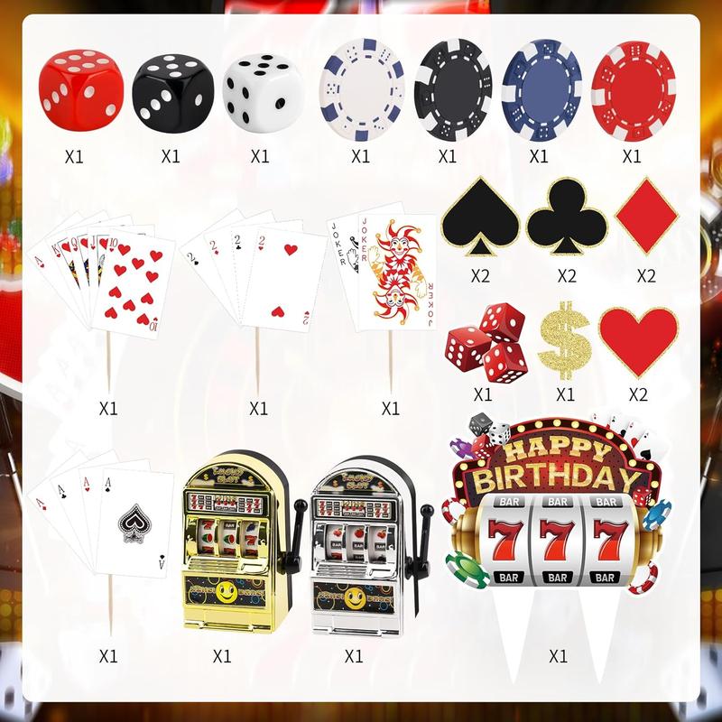 24 Pieces Casino Cake Decorations Casino Cake Toppers Set with Mini Toy Slot Machine Poker Cake Topper Casino Cupcake Toppers for Las Vegas Casino Night Theme Birthday Party Decorations Supplies Ornaments Plastic