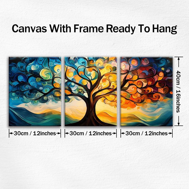 Abstract Tree Pattern Canvas Painting with Frame, 3 Counts set Modern Wall Art, Wall Decor for Home Living Room Bedroom Office