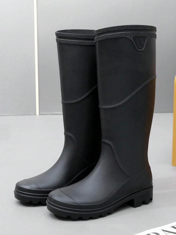 Men's 1 Pair Solid Color PVC Waterproof Rain Boots, Non-slip Knee High Boots for Work, Fashionable Slip-on Rain Boots for Men