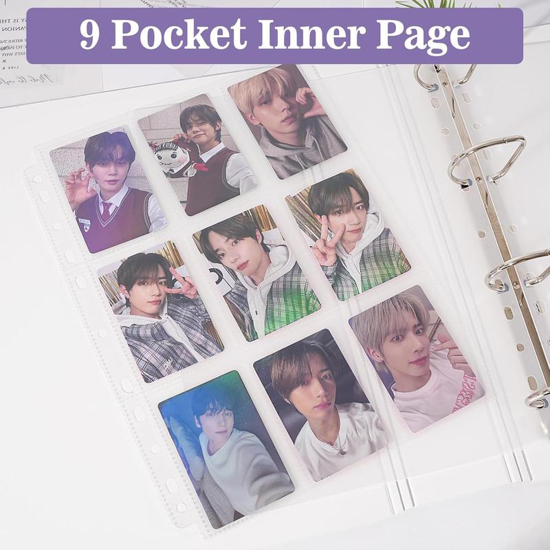 Minimalist Photocard Binder with 25 Pages 4 Pocket Single Side Inner Refills and 2 Divider Acid-Free with 225 Pockets (Black, A4 Plus)