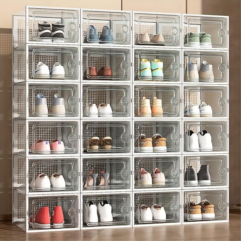 6 12pcs Thickened Transparent Foldable Shoe Boxes with Lids - Stackable, Space-Saving Storage Organizers for Entryway, Bedroom, Home, Dorm - Ramadan Decor, Plastic Sneaker Containers for Easy Storage and Display