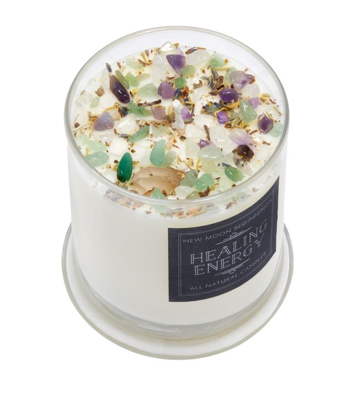 Healing Energy Candle - Negative Energy Cleansing - Soy Aromatherapy Candle - Handmade Candle with Crystals & Herbs - Energy Healing Candle