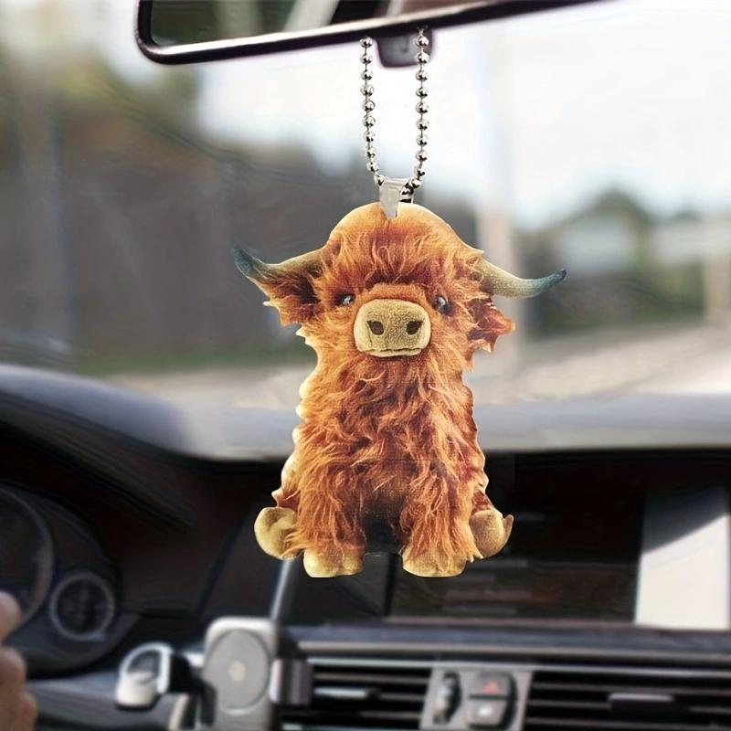 Hanging Ornaments, 1 Count 2D Planar Acrylic Mini Highland Cow Design Decoration, Hangable Cute Ornament, Home Decorative Pendant, Festivals and Decorations Supplies