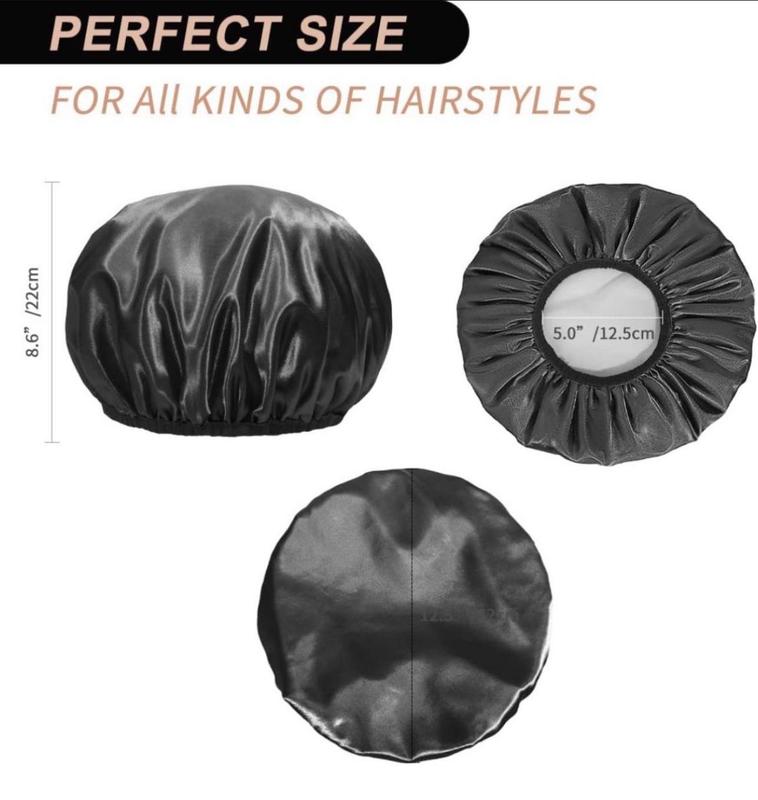 Shower Cap, Extra Large Shower Cap for Men, Satin EVA Double Layer Waterproof Reusable Hair Cap for Women Long Hair(All Black 4 Pack)