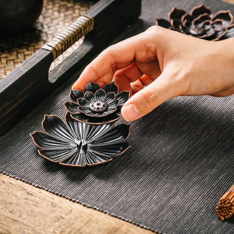 Incense Burner, Incense Holder for Sticks, Brass Lotus Incense Stick Holder and Detachable Ash Catcher Aroma Accessory Room Fragrance