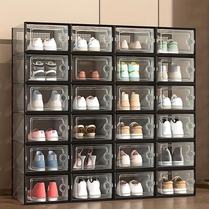 6 12pcs Thickened Transparent Foldable Shoe Boxes with Lids - Stackable, Space-Saving Storage Organizers for Entryway, Bedroom, Home, Dorm - Ramadan Decor, Plastic Sneaker Containers for Easy Storage and Display