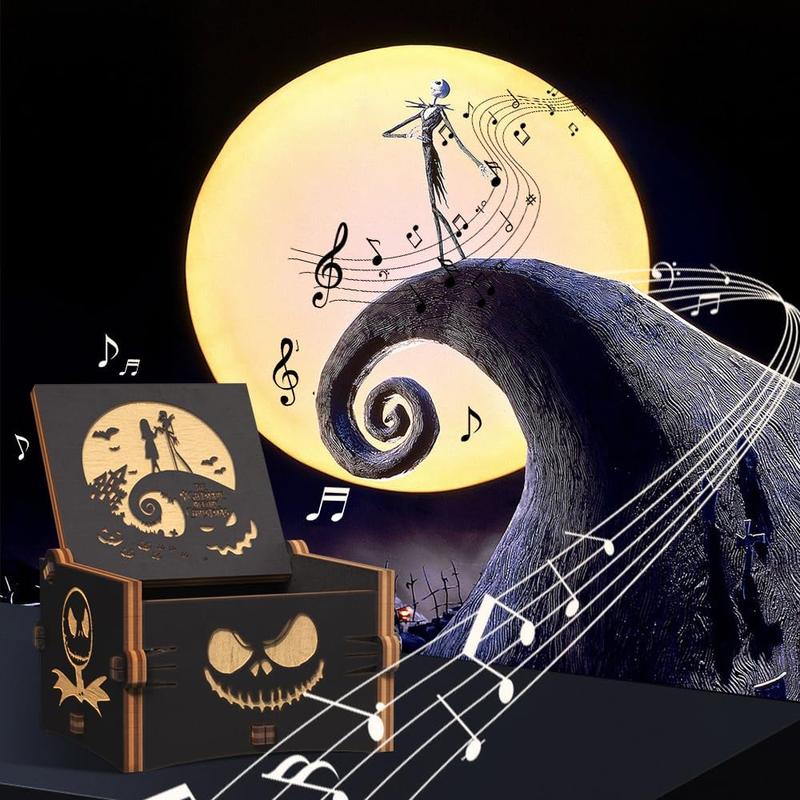 The Nightmare Before Christmas Music Box - Engraved Mini Wood Music Box Gift, Melody This is Halloween, Home Decor for  Thanksgiving Ornaments Wooden