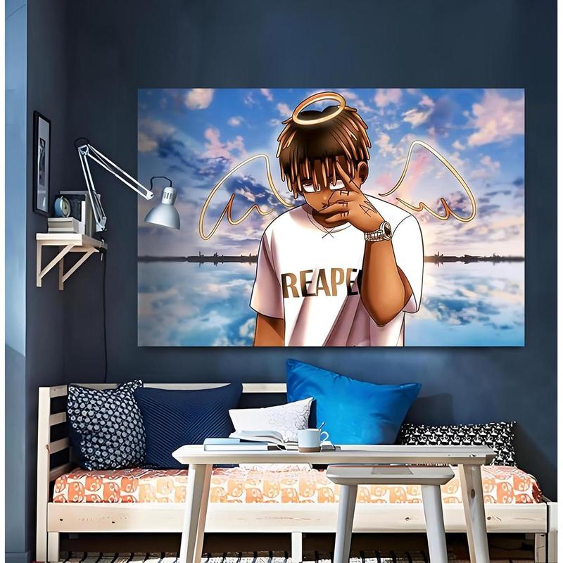 Juice WRLD Rapper Tapestry for Bedroom, Rapper Wall Hanging Decor,Cartoon Posters for Room Aesthetic, Living Room Bedroom Home Decor