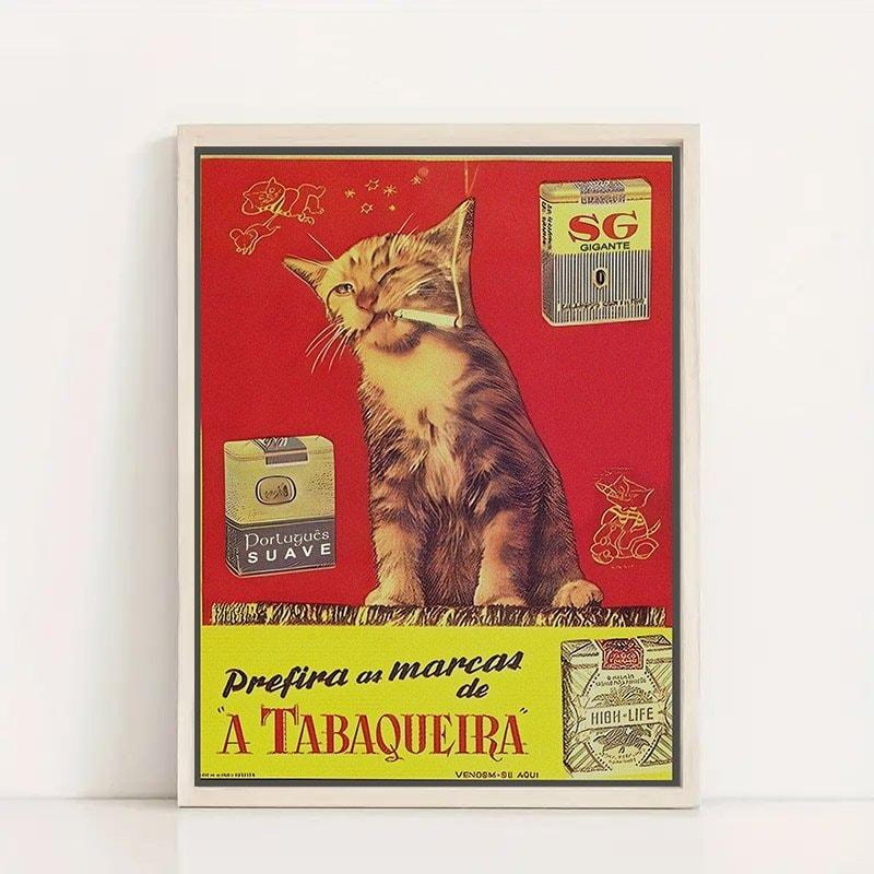 Retro Cat Smoking Poster No Frame, Prefira As Marcas De A Tabaqueira Poster, Vintage Cigarette Advertisement Print Art, Funny 1950s Wall Art Decor