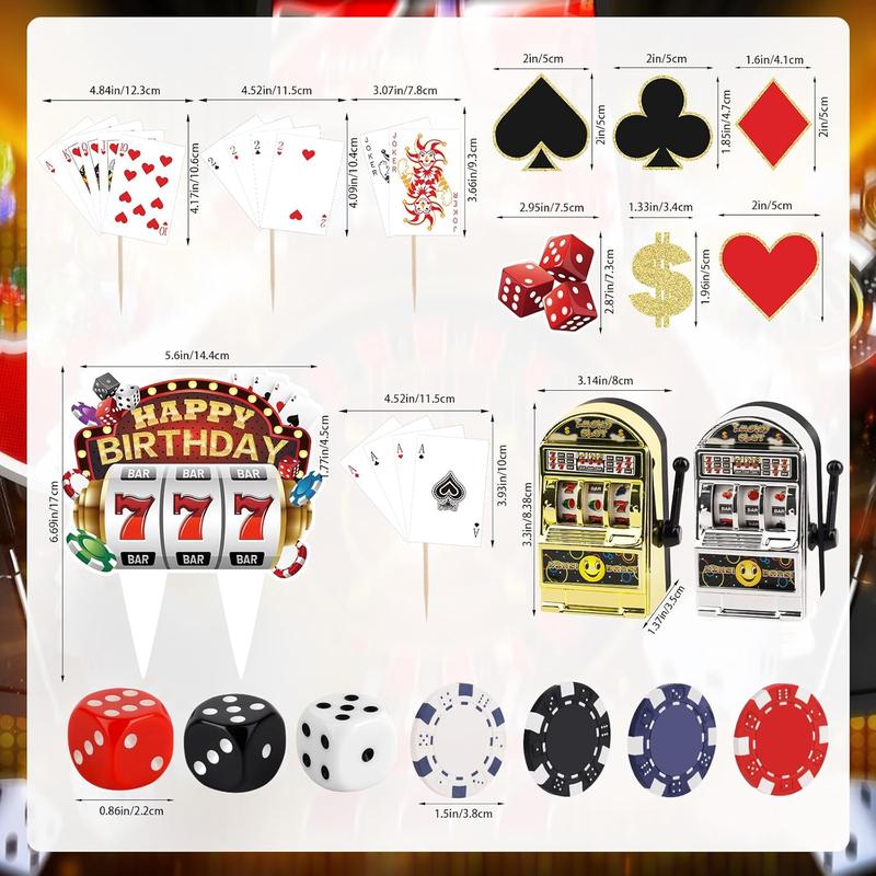 24 Pieces Casino Cake Decorations Casino Cake Toppers Set with Mini Toy Slot Machine Poker Cake Topper Casino Cupcake Toppers for Las Vegas Casino Night Theme Birthday Party Decorations Supplies Ornaments Plastic