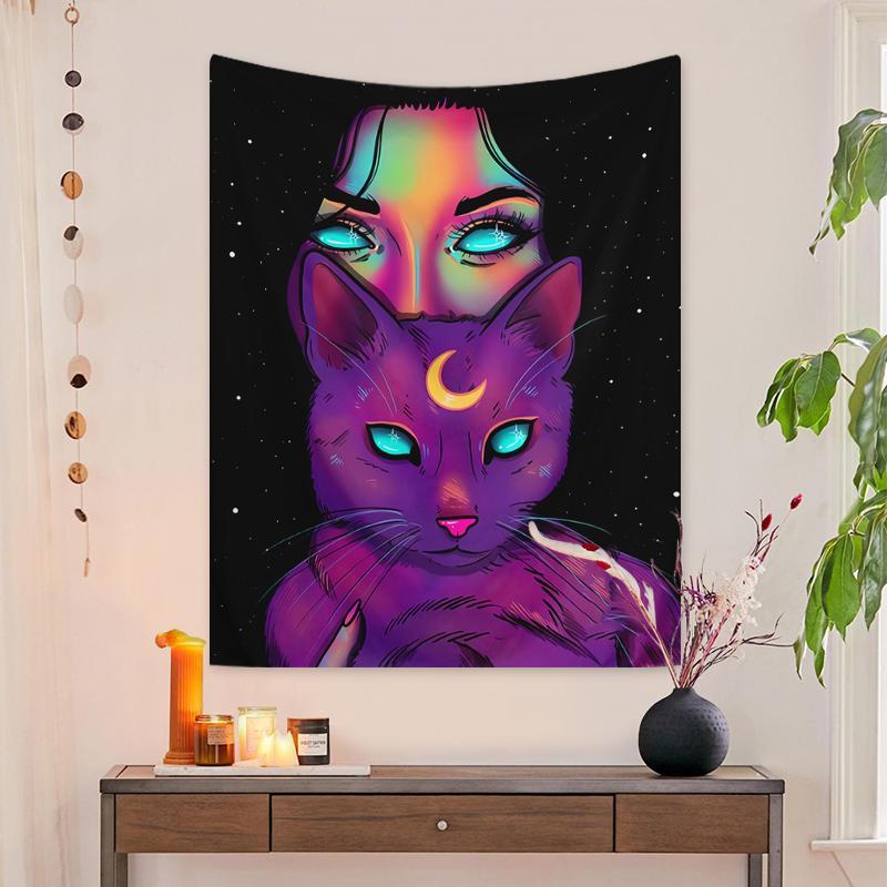 1 Count Fashionable Woman & Cat Pattern Tapestry, Wall Hanging Decor for Living Room Bedroom, Home Decor Tapestry